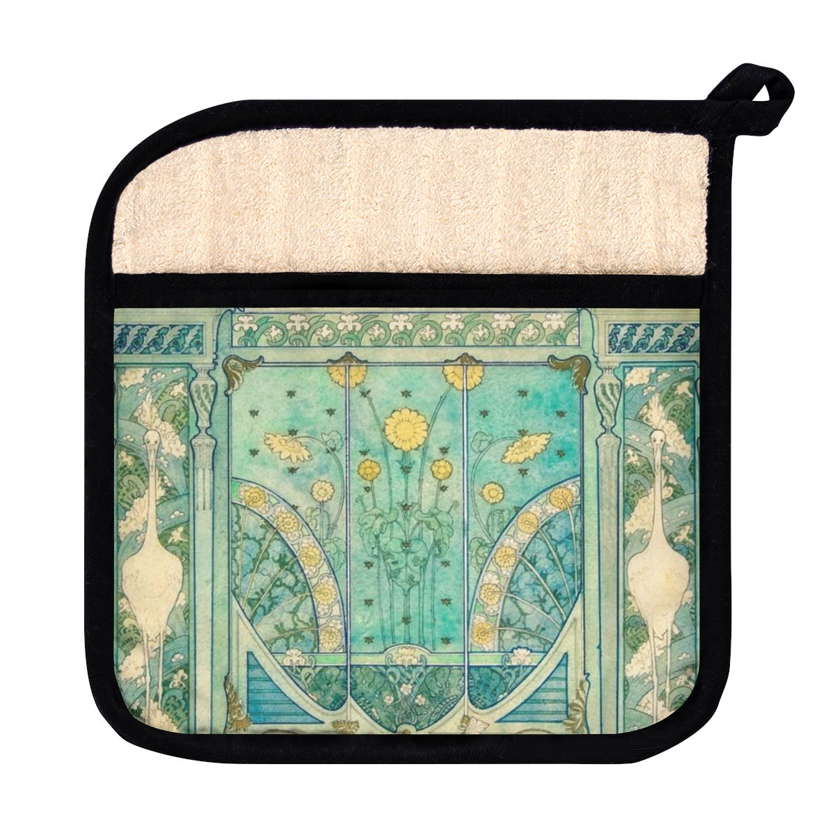 Peacock and Herons Pot Holder with Pocket