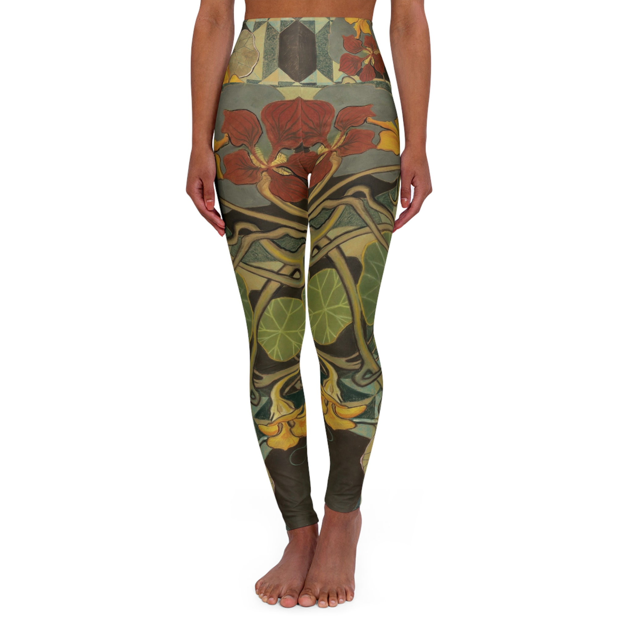 High Waisted Art Nouveau Nasturtium Yoga Pant Yoga Leggings | Fitness & Leisure