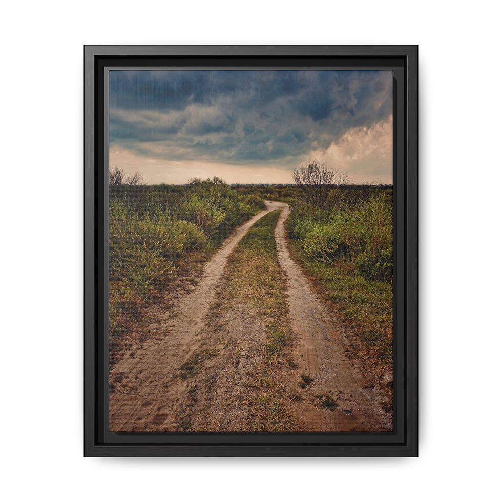 Thumbnail: Stormy Country Road Framed Matte Canvas Print — Landscape Wall Art (15 variants)