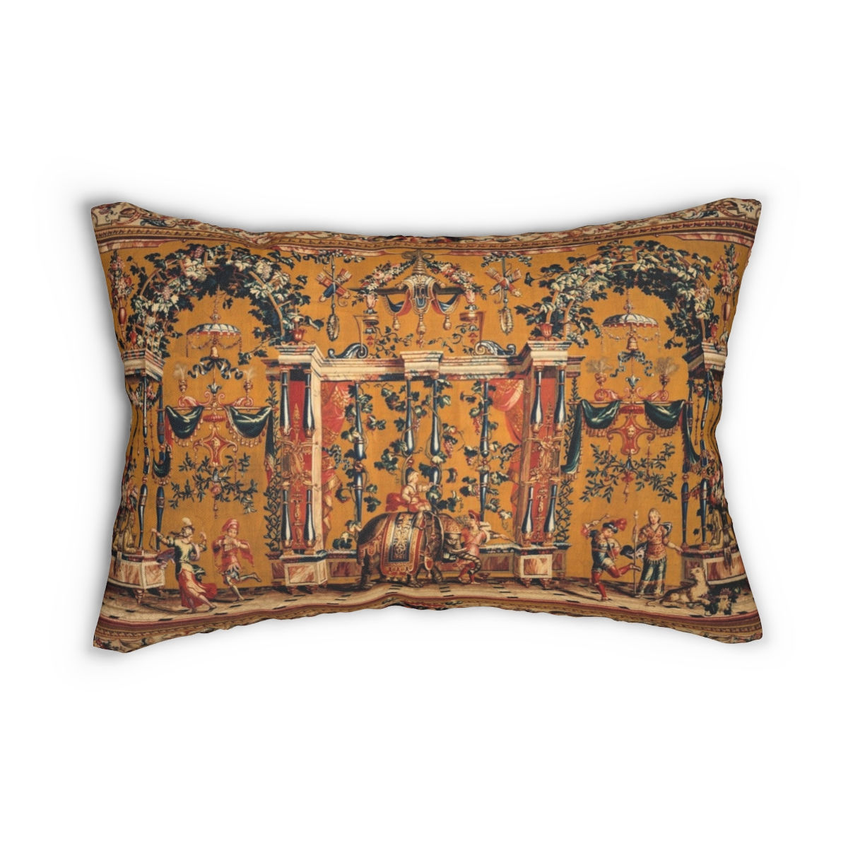 French Tapestry with Elephant Spun Polyester Lumbar Pillow