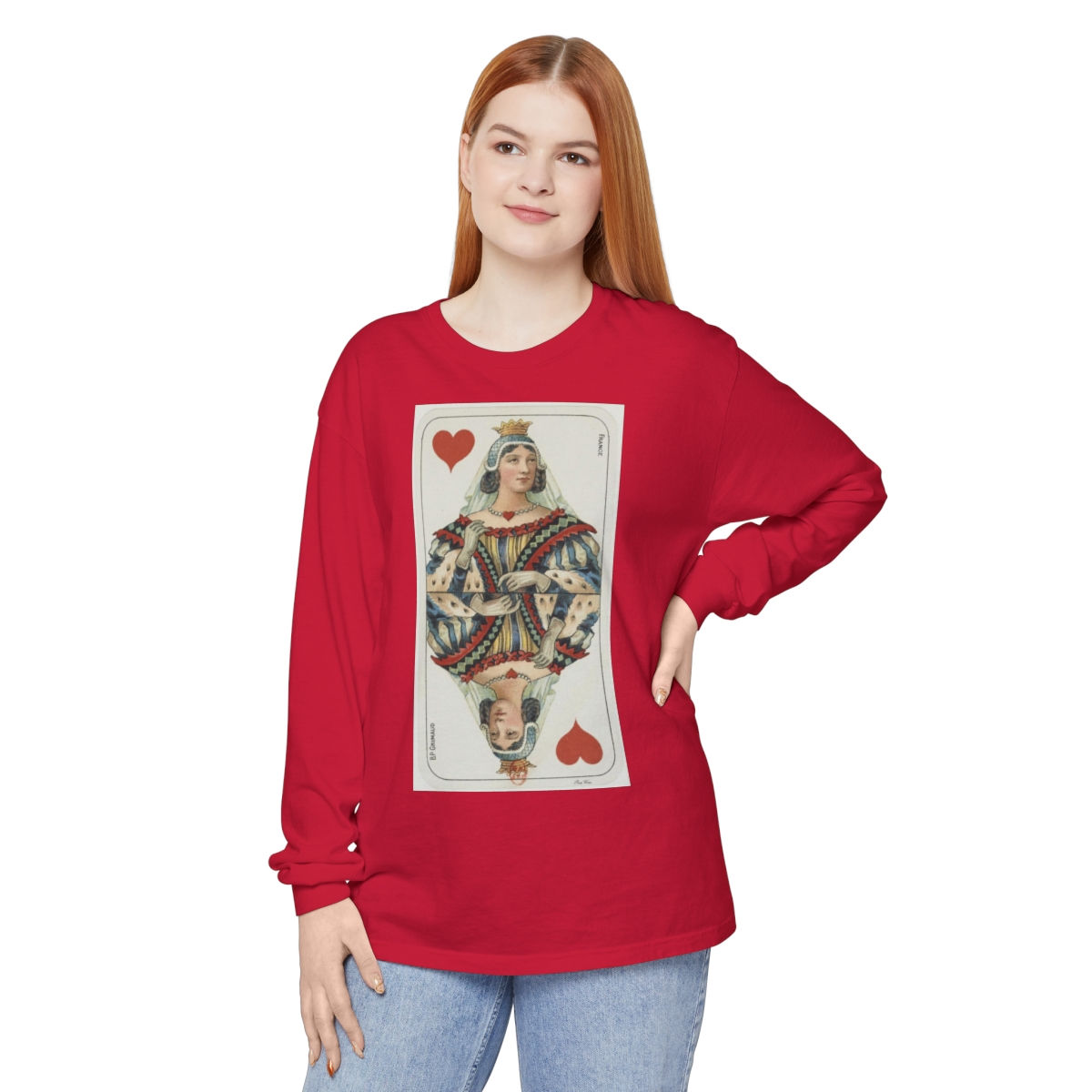 Queen of Hearts Unisex Garment-dyed Long Sleeve T-Shirt (6 sizes, many colors)