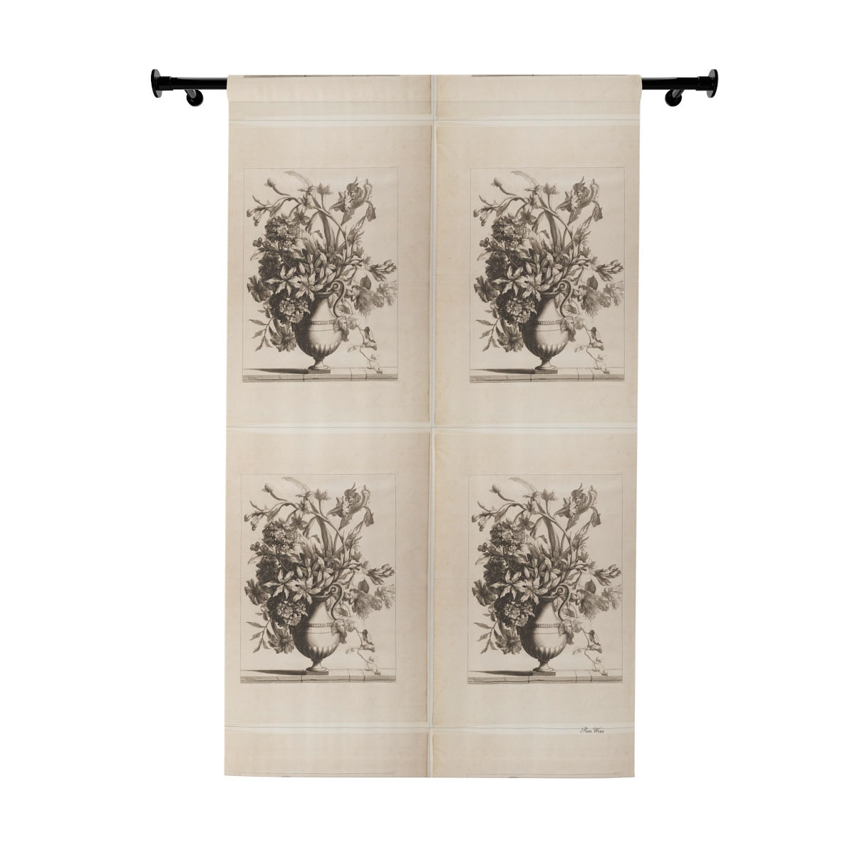 Dutch Floral Sepia Black Out Window Curtains (1 Piece)