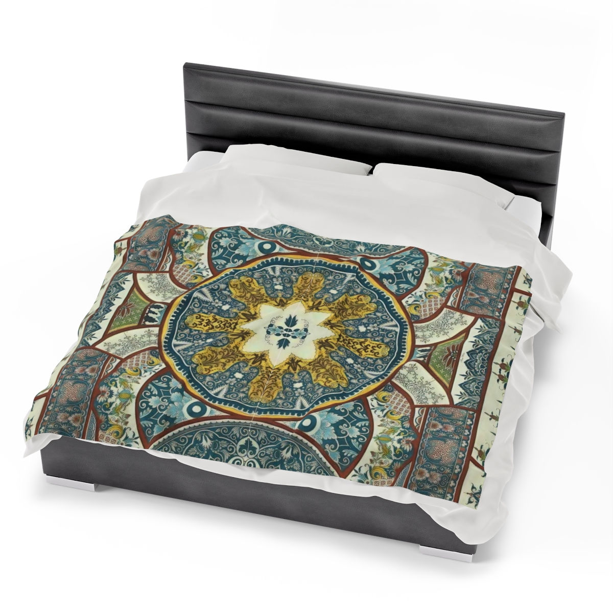 Blue Flourishes Velveteen Plush Blanket (3 sizes)