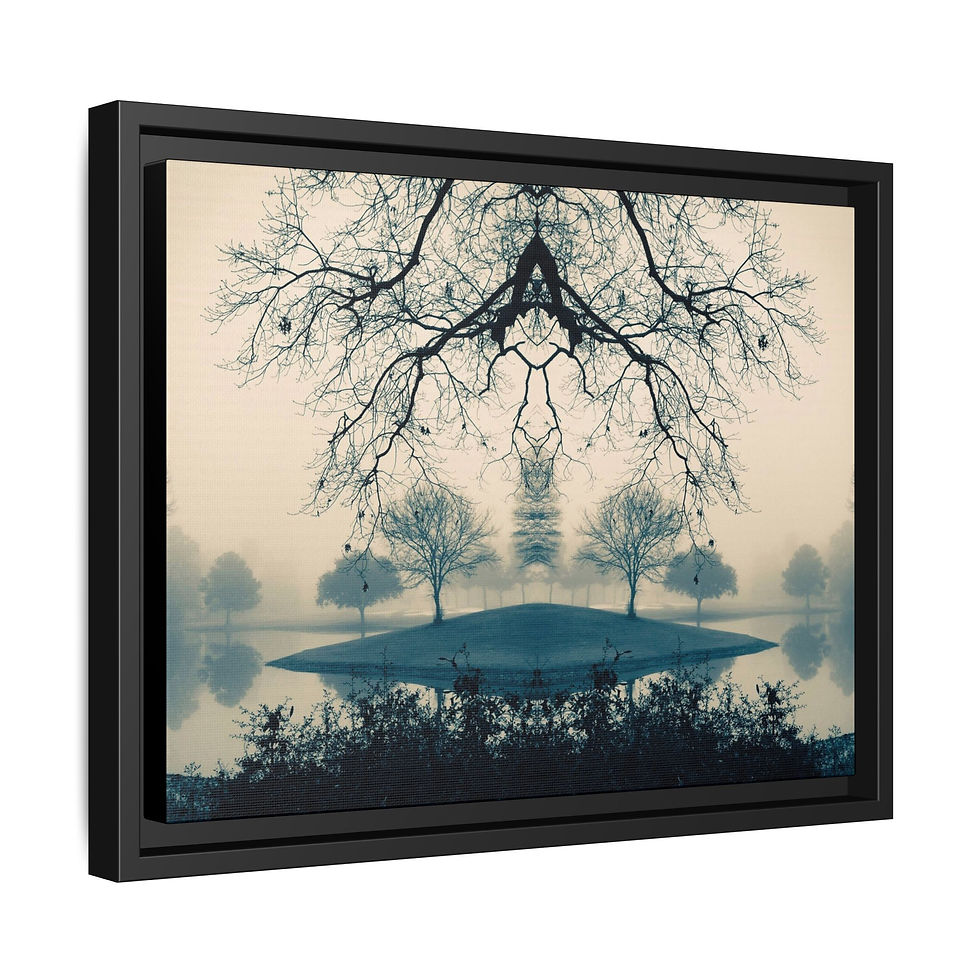 Thumbnail: Cyano Island Framed Matte Canvas Wall Art — Lake Tree Landscape (12 variants)