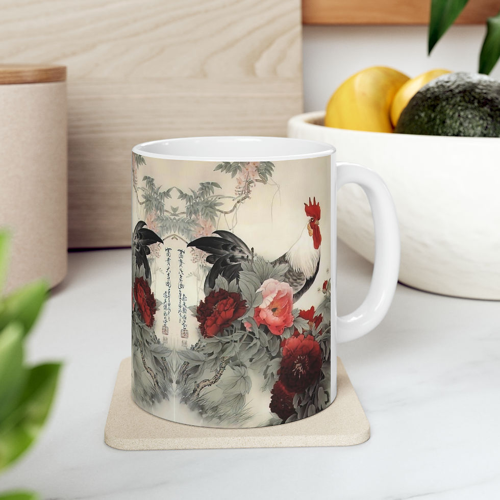Thumbnail: Rooster and Rose Antique Japanese Print Ceramic Mug 11oz