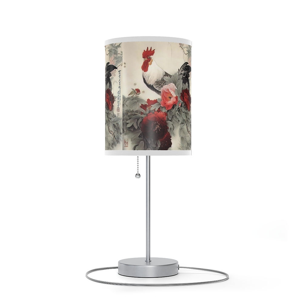 Thumbnail: Rooster and Roses Antique Japanese Art Lamp on a Stand, US|CA plug