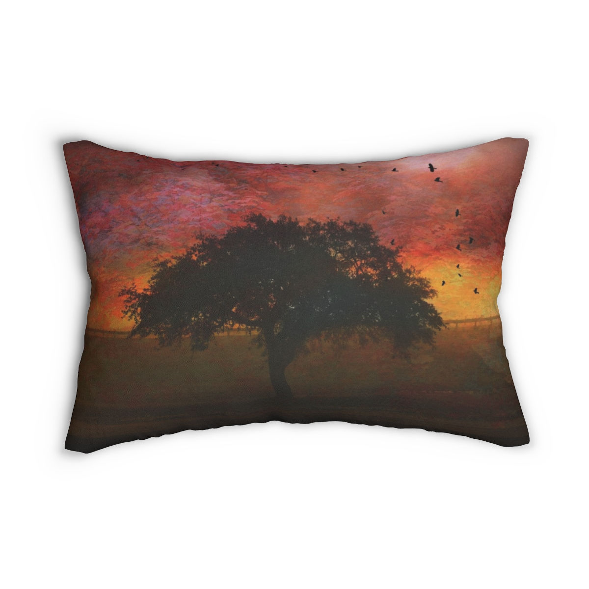 Sunset Tree Photo Painting Spun Polyester Lumbar Pillow