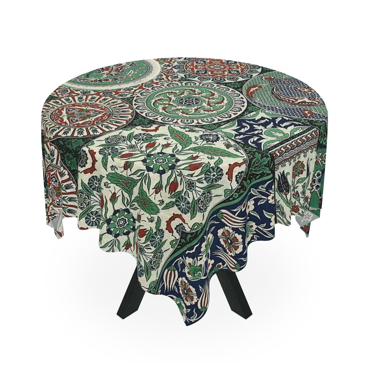 Red, Green and Navy Plates Tablecloth