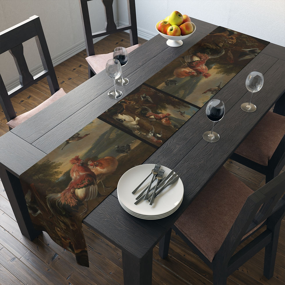 Thumbnail: Feather And Fowl Table Runner (Cotton or Poly - Your Choice) 2 variants