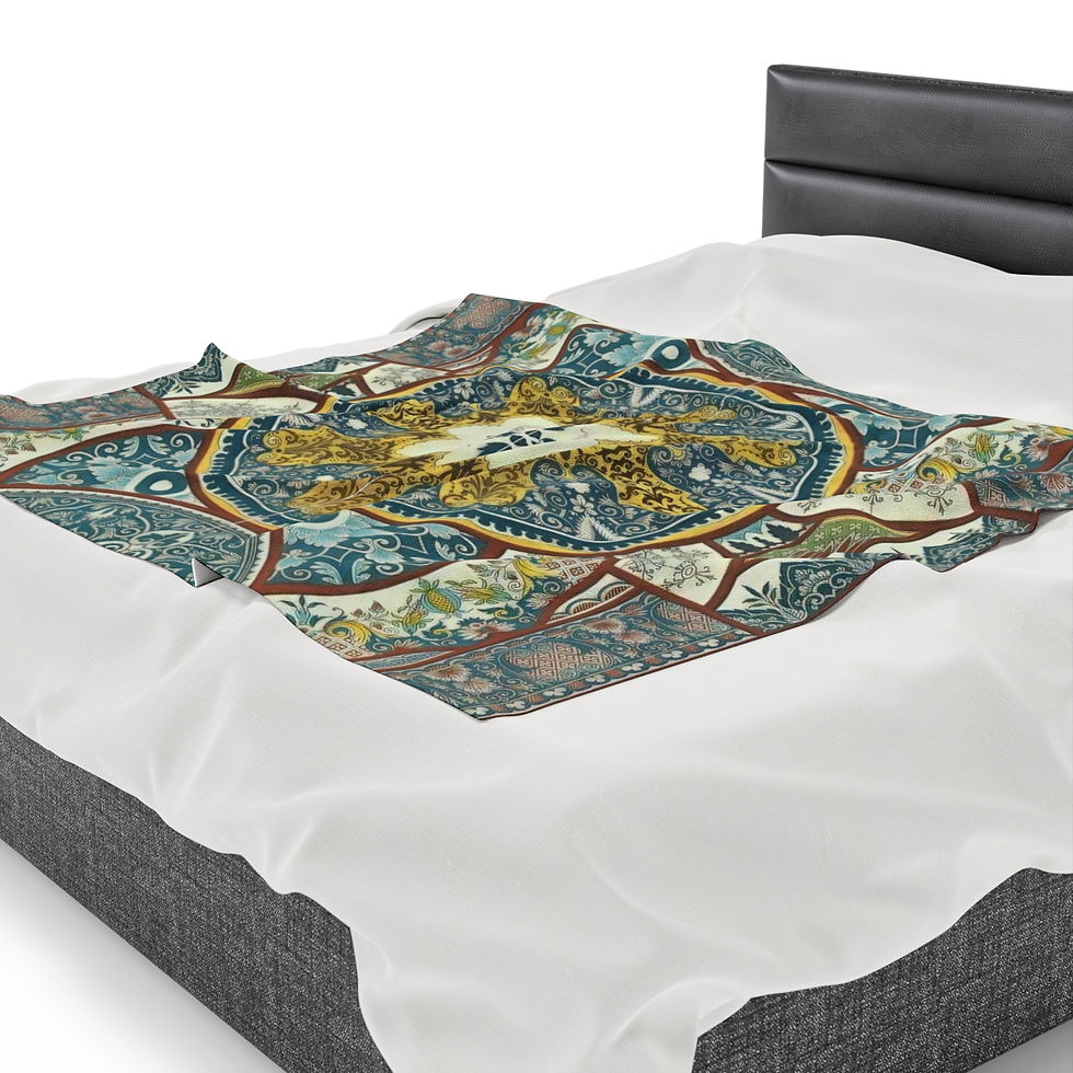 Thumbnail: Blue Flourishes Velveteen Plush Blanket (3 sizes)