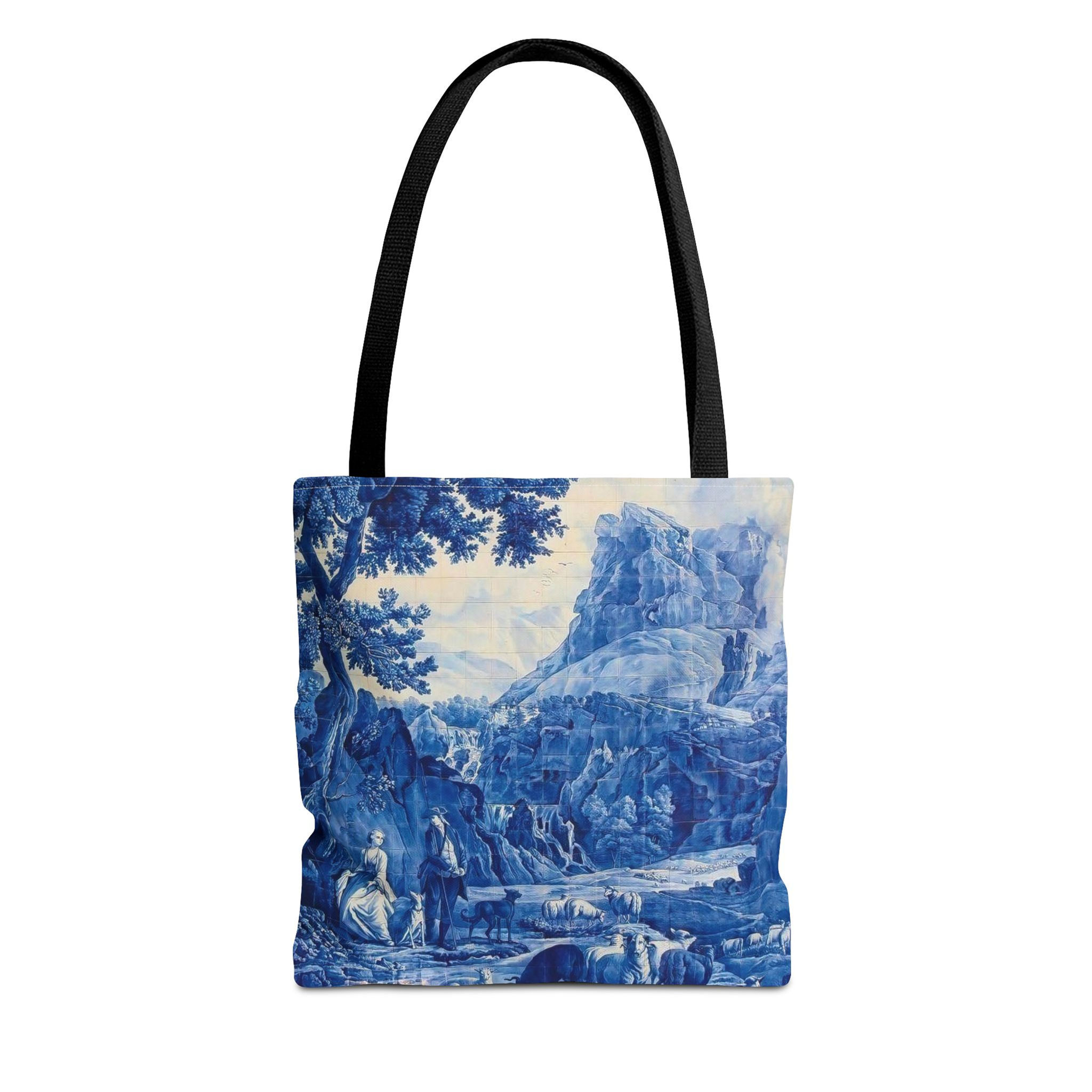 Blue and White Delft Tile Toile Tote Bag, Perfect for Shopping, Beach, Travel