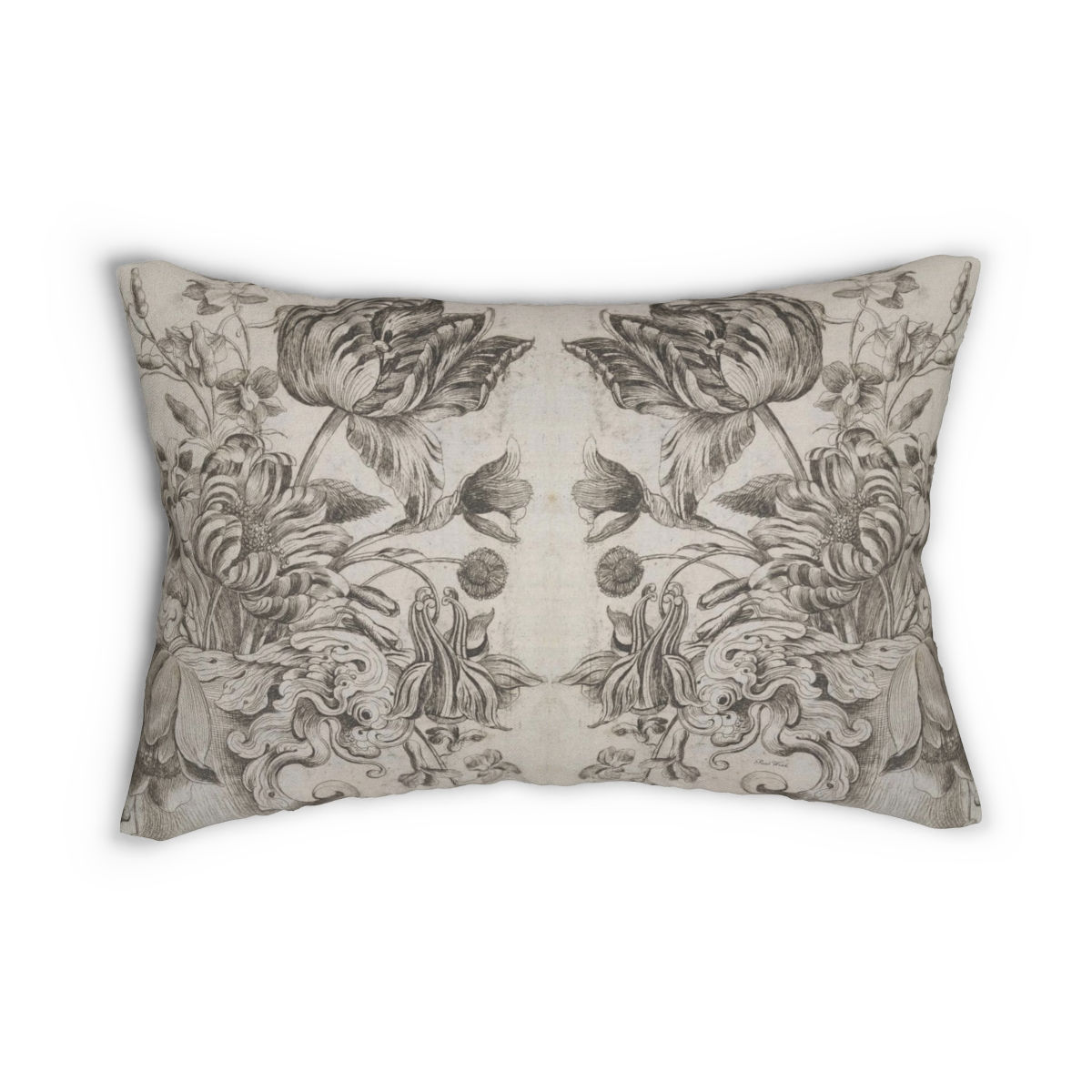 Dutch Tulip Drawing Spun Polyester Lumbar Pillow