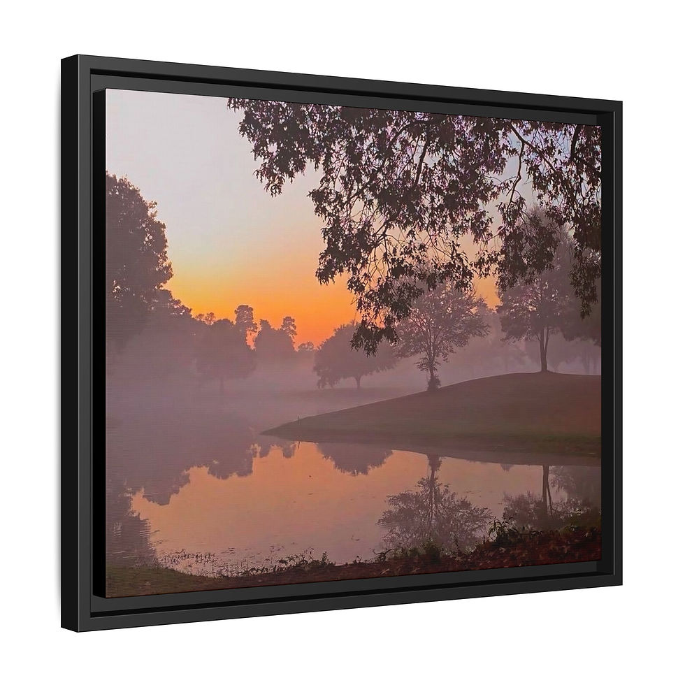 Thumbnail: Sunset Mist Framed Matte Canvas Print — Serene Lakeside Wall Art (16 variants)