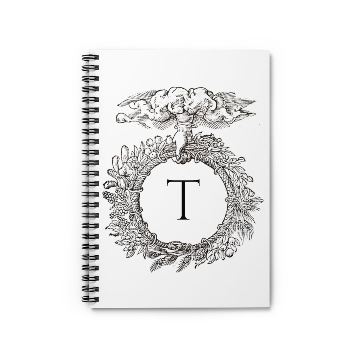 Cloud Hand Wreath T Monogram Spiral Notebook - Ruled Line