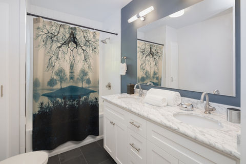 Cyan Toned Photo on Shower Curtain