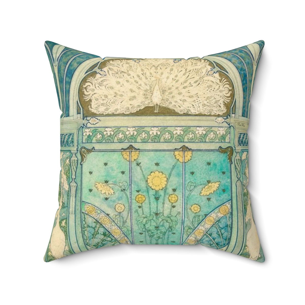 Peacock and Herons Faux Suede Square Pillow (4 sizes)