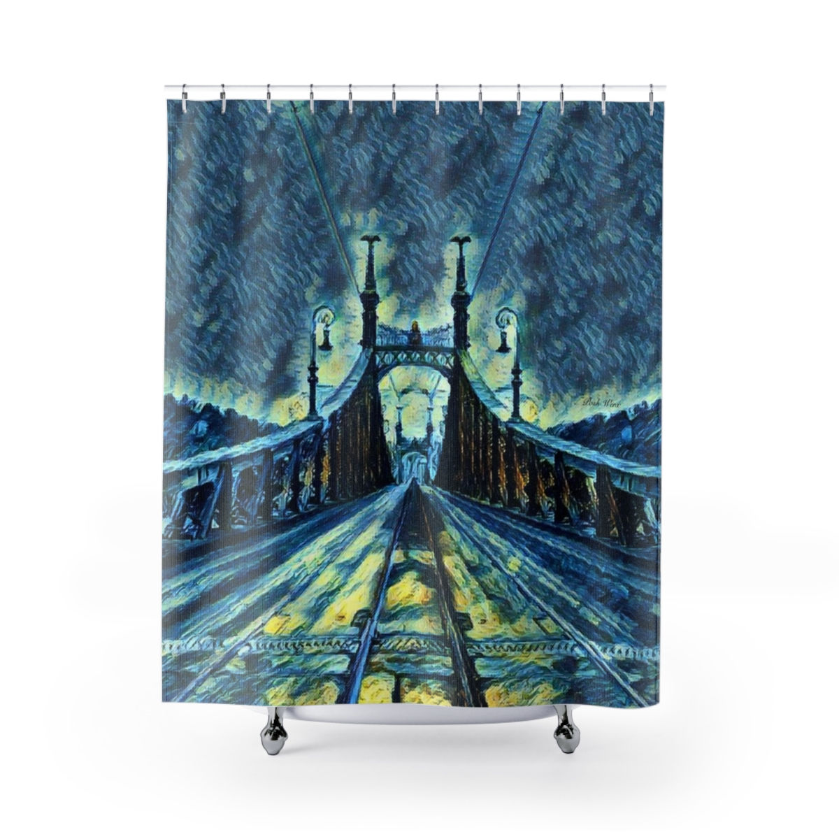 Starry Night Rail Road BridgeShower Curtain