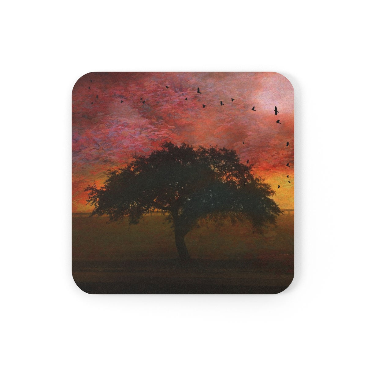 Sunset Tree Photo Painting Cork Back Coaster (set of 4)