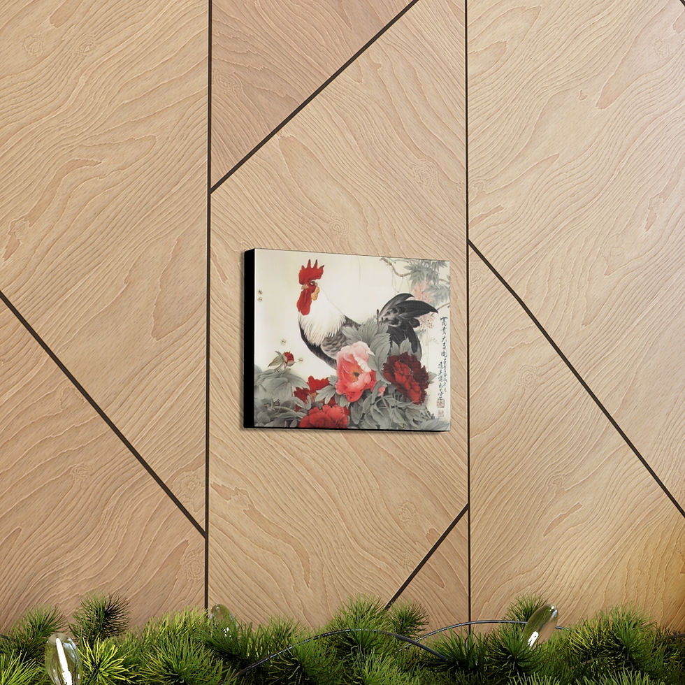 Thumbnail: Rooster and Rose Antique Japanese Art Canvas Gallery Wraps (7 sizes)
