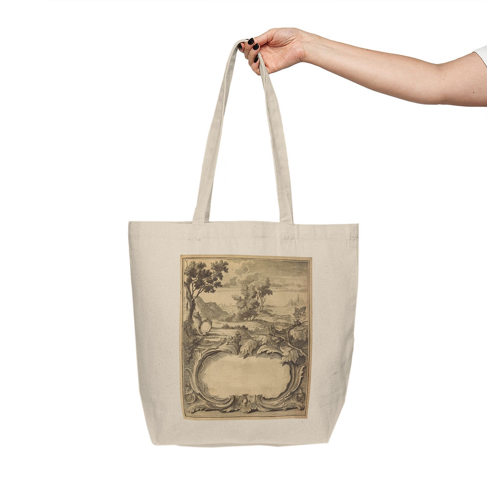 Thumbnail: French Toile Cartouche Parchment Canvas Shopping Tote