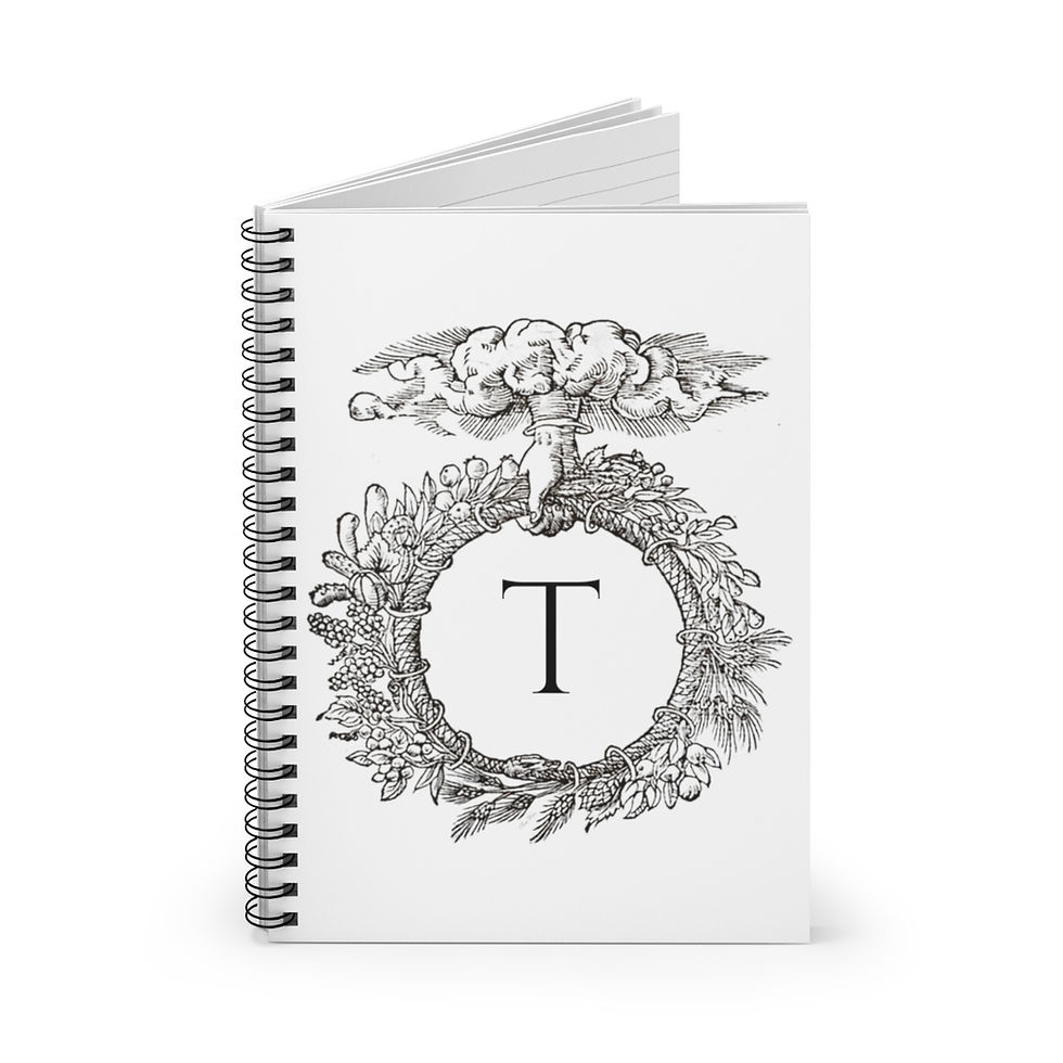 Thumbnail: Cloud Hand Wreath T Monogram Spiral Notebook - Ruled Line