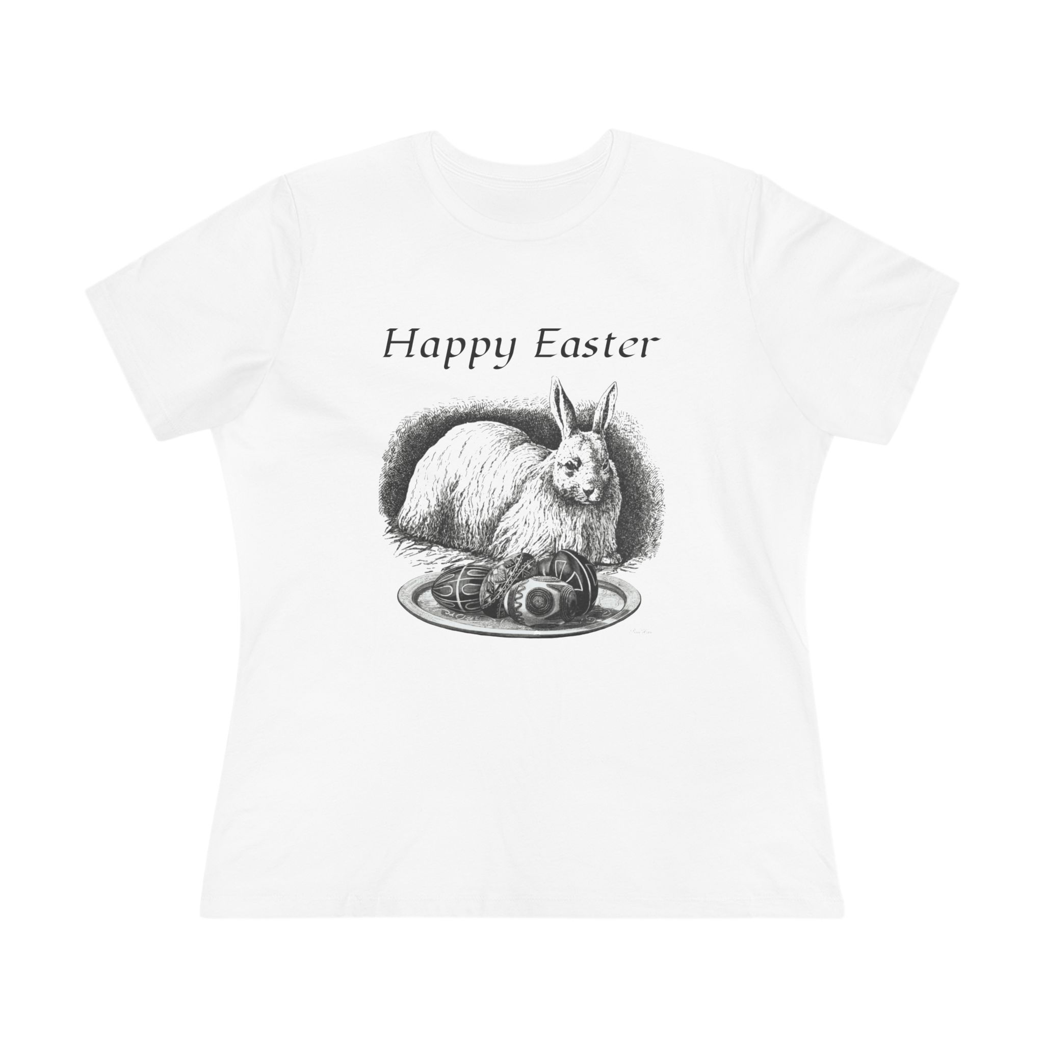 Happy Easter Women's Cotton Tee - Cute Angora Bunny Design (6 sizes)