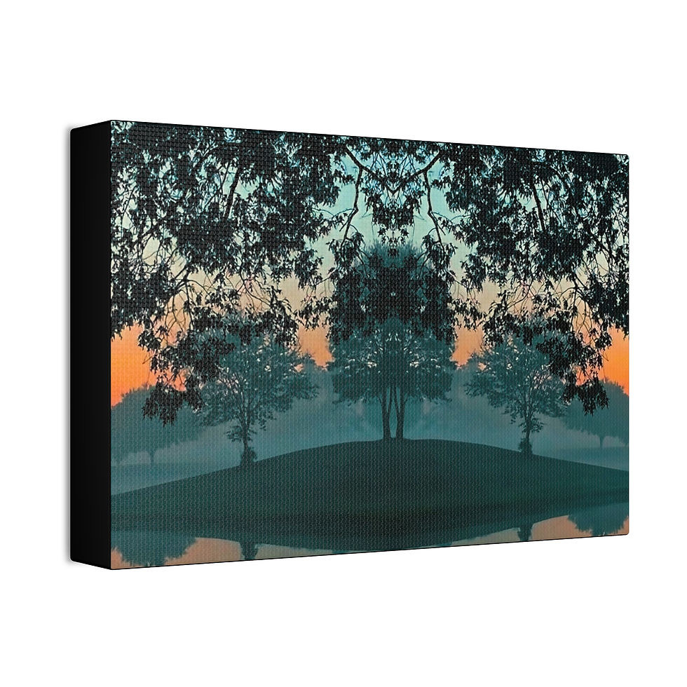 Thumbnail: Cyan & Coral Mirrored Morning - Stretched Canvas Wall Art (7 sizes)