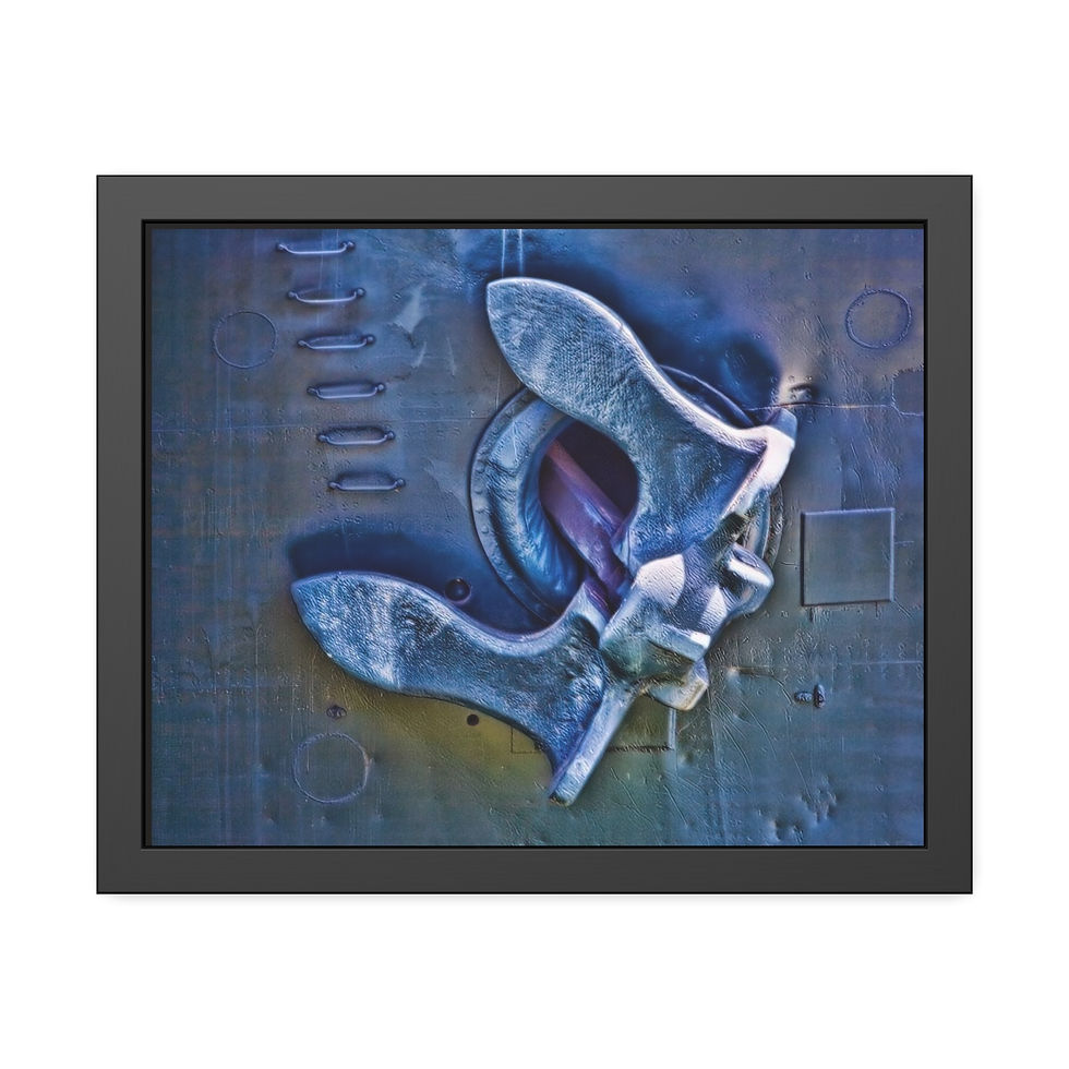 Thumbnail: Anchored - Matte Canvas Framed Print — Blue Nautical Battleship Wall Art