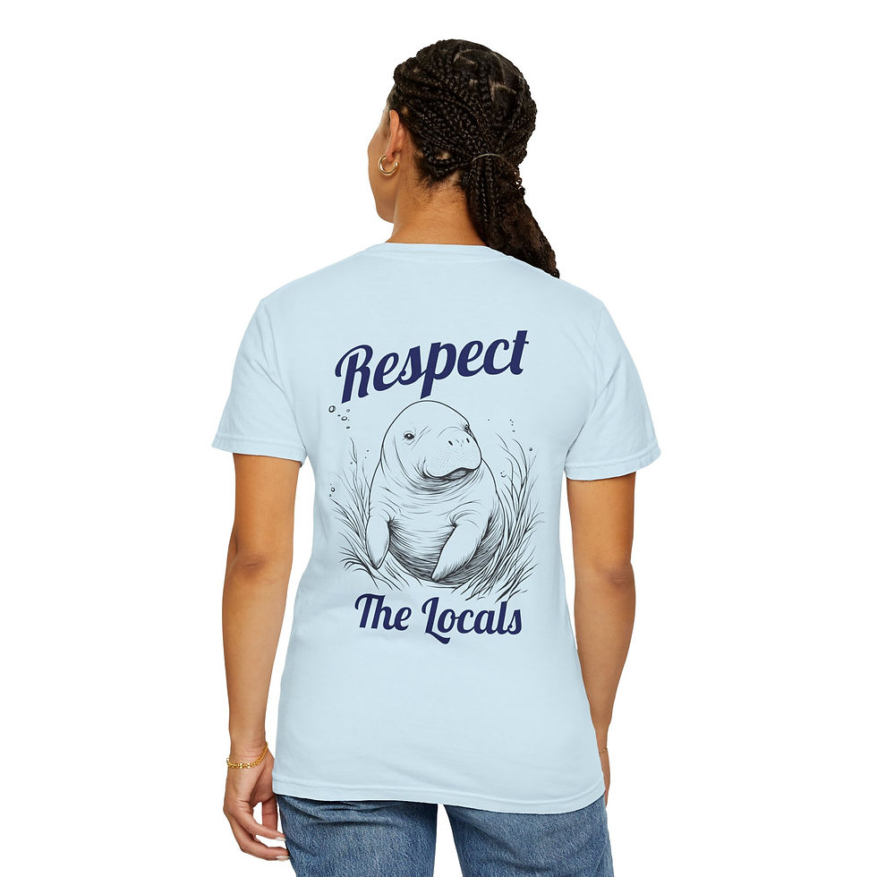 Thumbnail: Front and Back design Unisex Garment-Dyed TShirt  Respect The Locals Manatee Tee