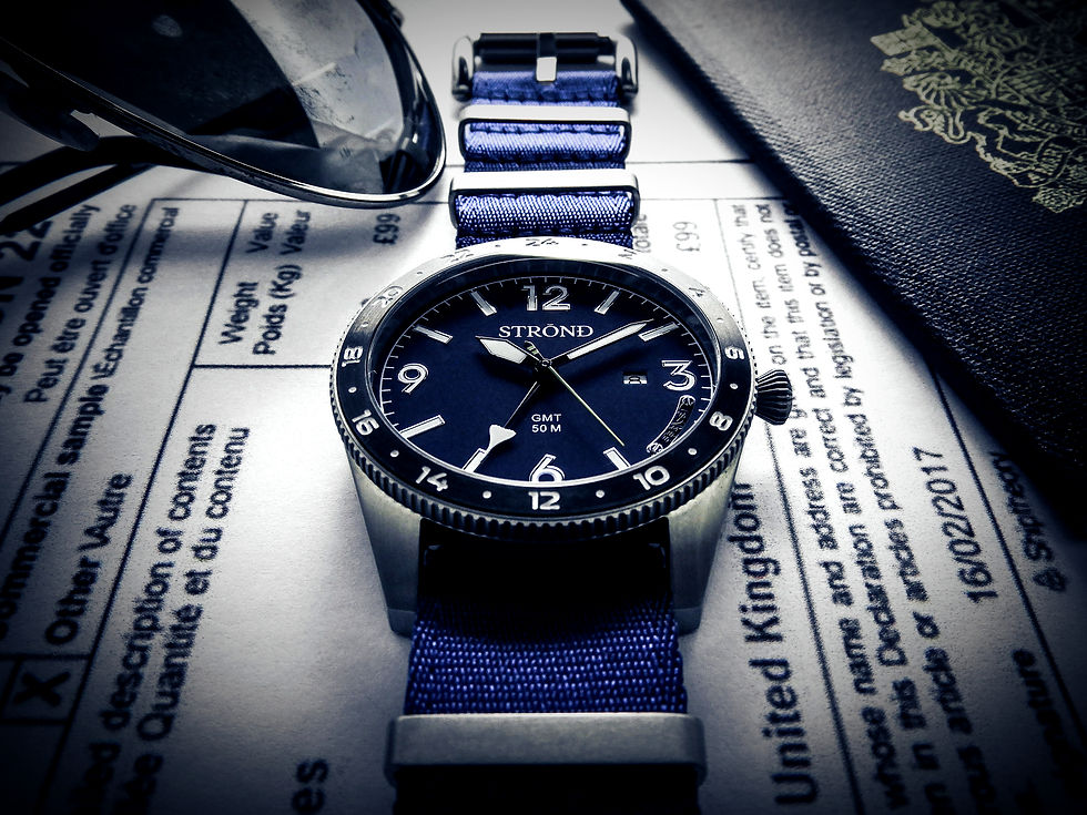 Thumbnail: STROND SSC-101 GMT Concorde watch, All Stainless Steel & Blue, black bezel