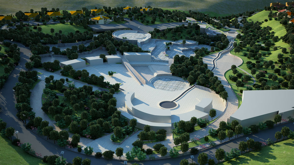 Landscape design 3D model of a modern Village with circular plazas.