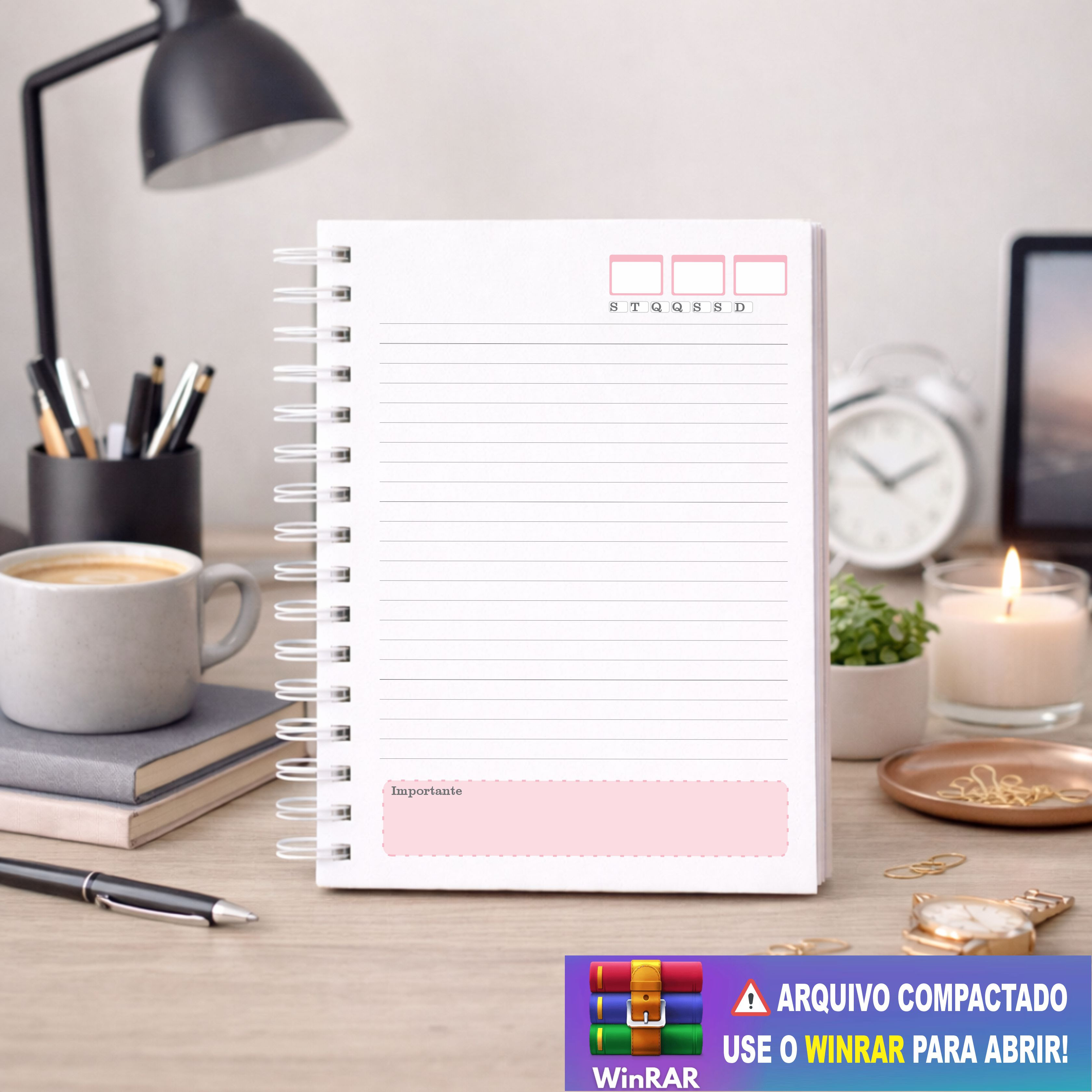 💎 Agenda Prime — Não Datada | Rosé & Tons de Cinza