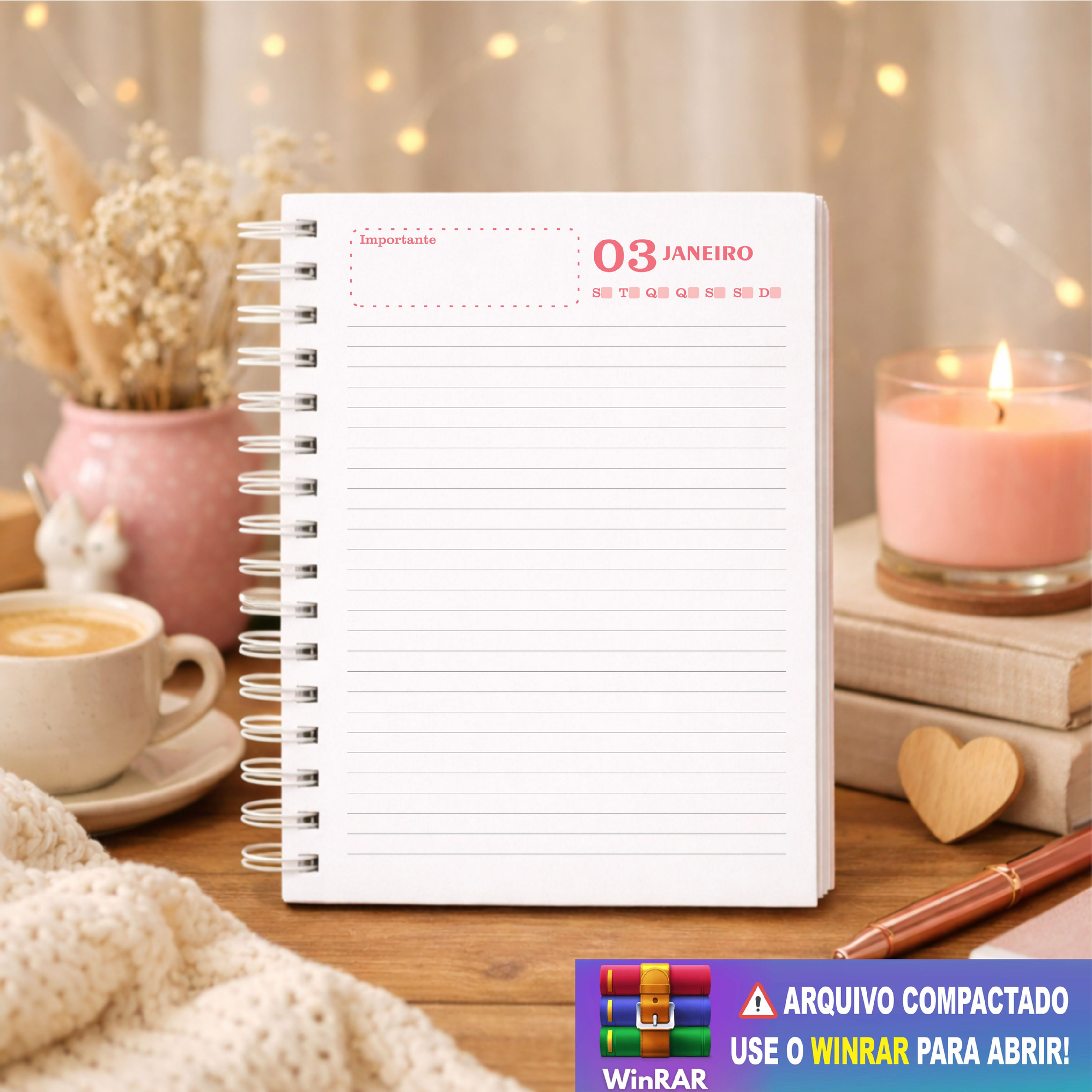 🌷🖤 Agenda Rosé Grey Permanente — 1 Dia por Página (372 Páginas)