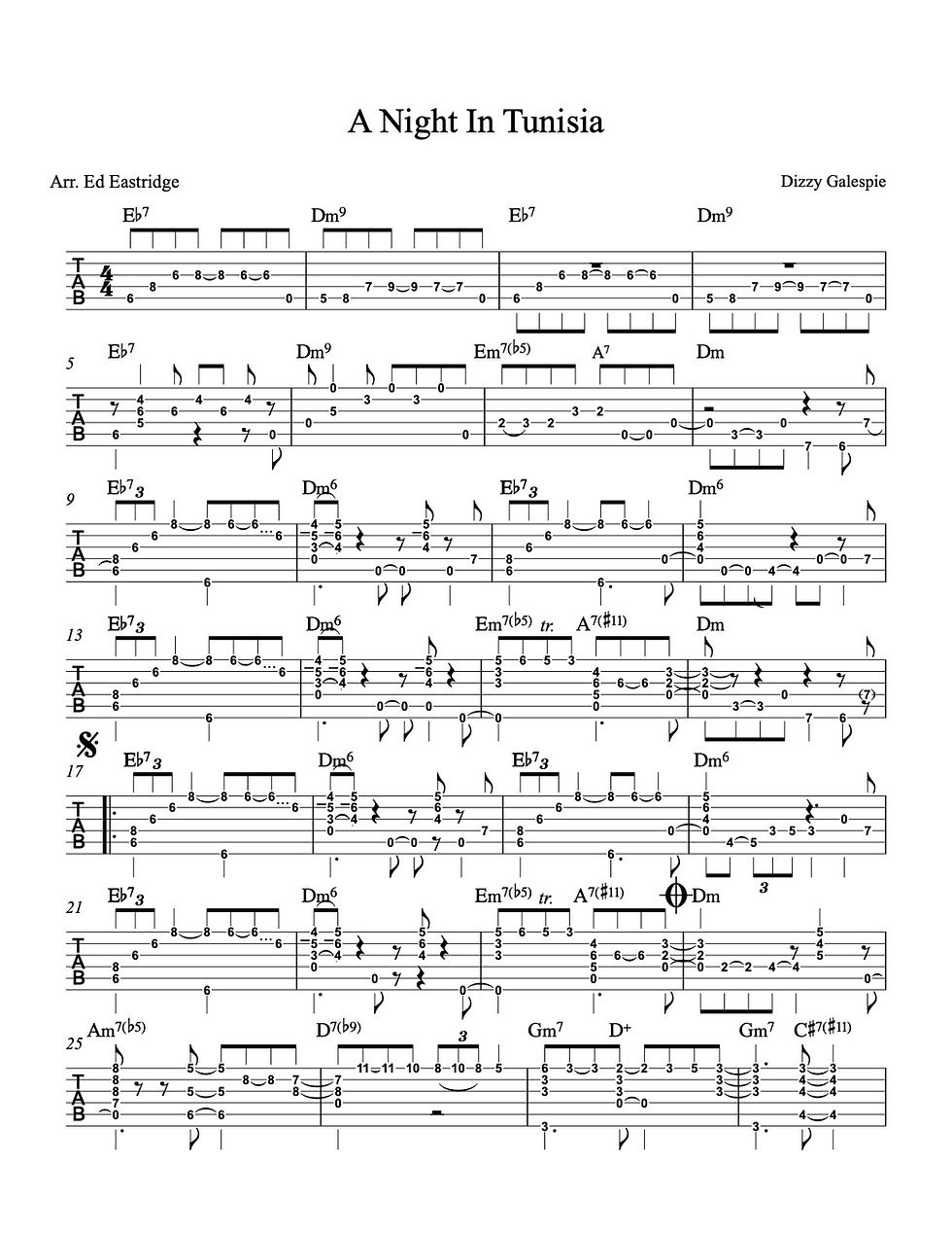 Night In Tunisia Tab Chart