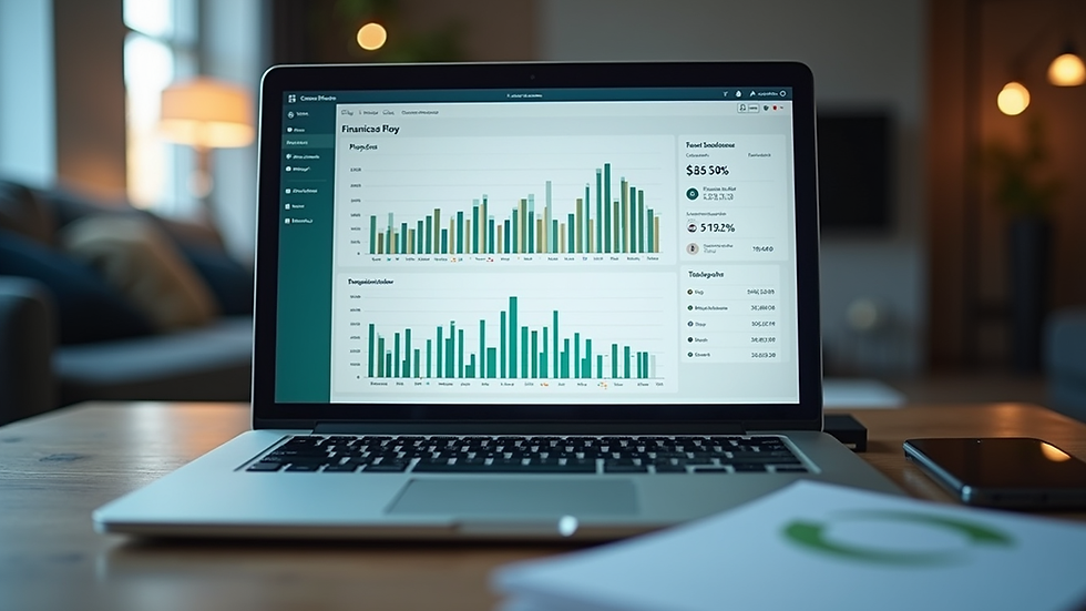 Eye-level view of a laptop displaying financial management software