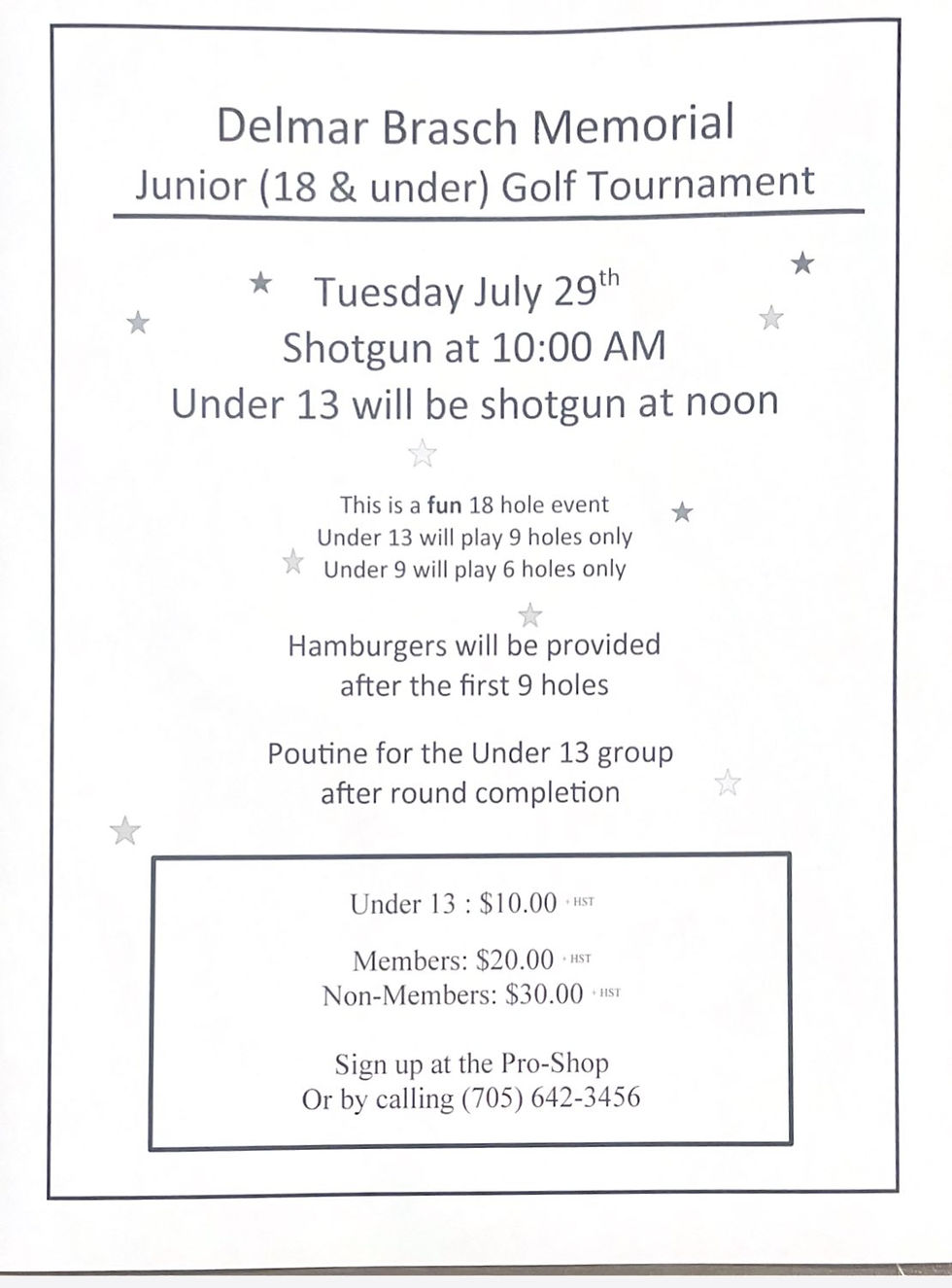 Junior Golf Tournament: July 29