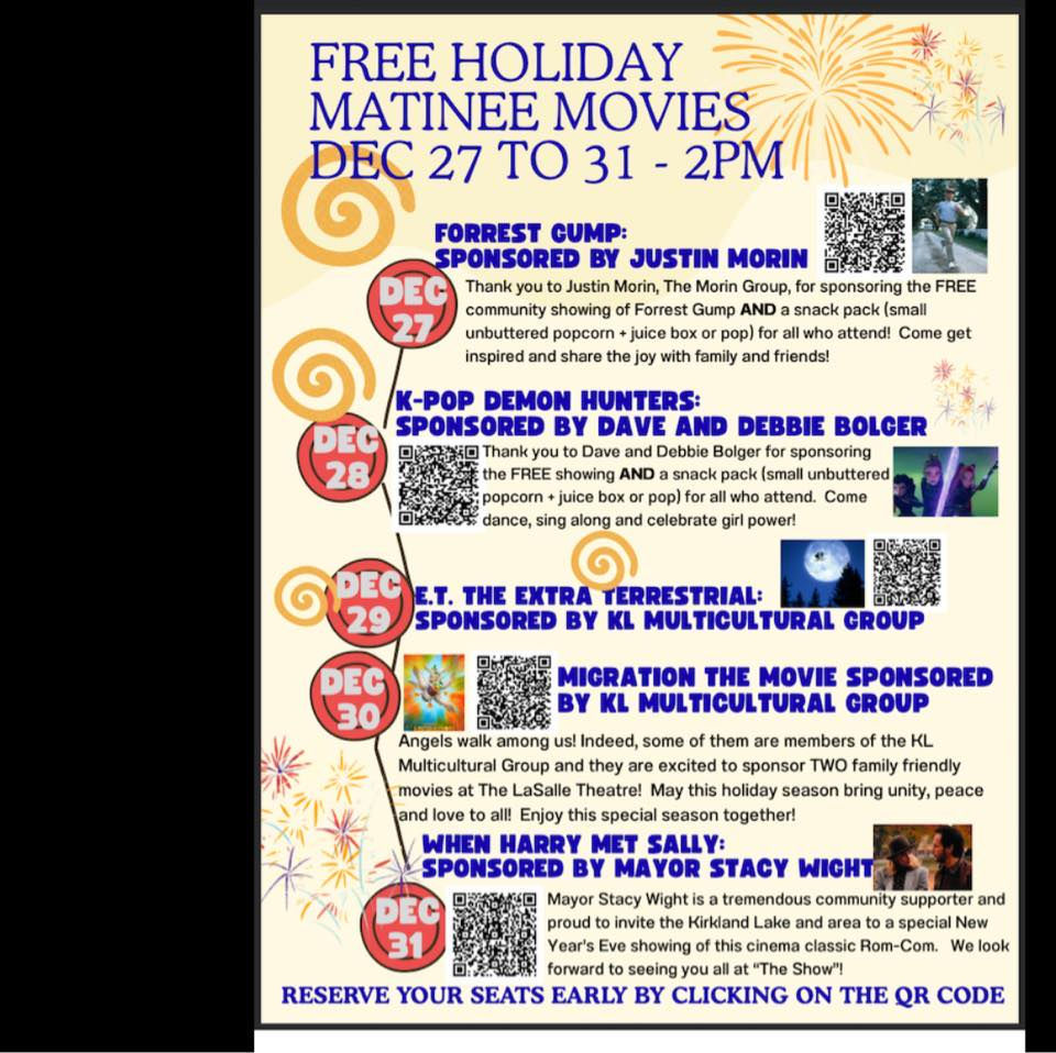 Free Matinees-Lasalle Theatre: Dec 27-31