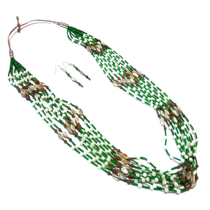 10 Strand Santo Domingo Pueblo Colorful Beaded Necklace Set #ESD229