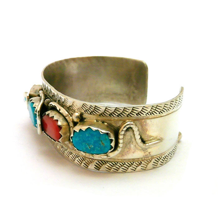 Thumbnail: Effie Calavaza Red Coral & Turquoise Snake Cuff #EFZ371