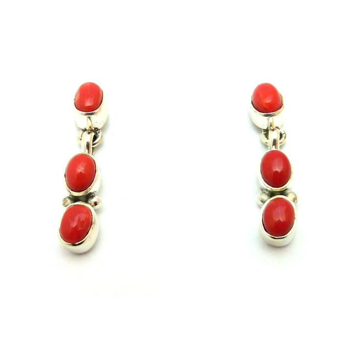 Thumbnail: Navajo Red Coral Dangle Earrings #RED763