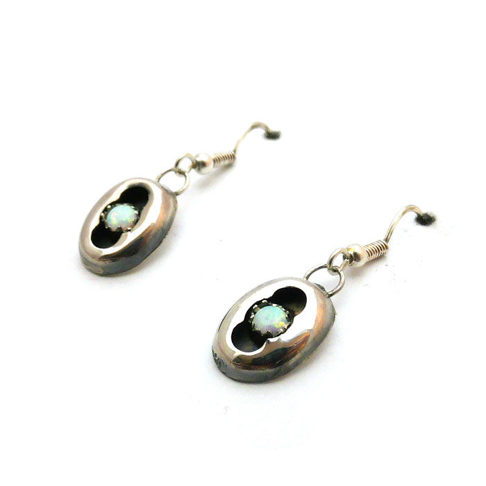 Thumbnail: White Fire Opal Shadow Box Navajo Earrings #SBW859