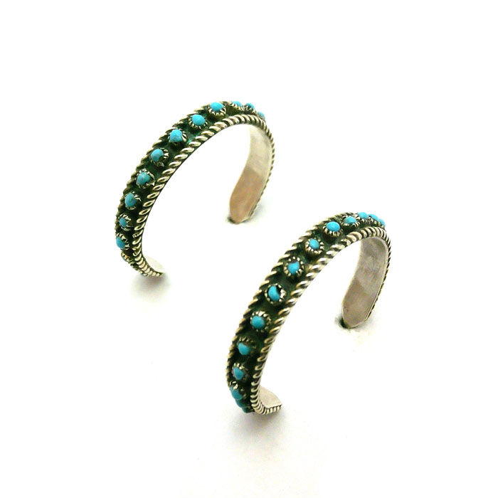 Thumbnail: Small Turquoise  Petit Point Zuni Hoops #EXP980