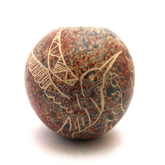 Thumbnail: Mata Ortiz Red & Blue Hummingbird Tiny Pot #HUM128
