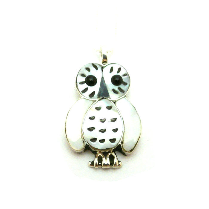 Thumbnail: Mother Of Pearl Zuni Owl Pendant Necklace #OWL467