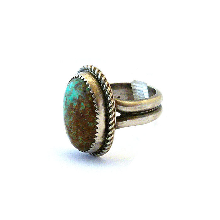 Thumbnail: Navajo Sterling Silver King's Manassa Turquoise Ring #KHR555