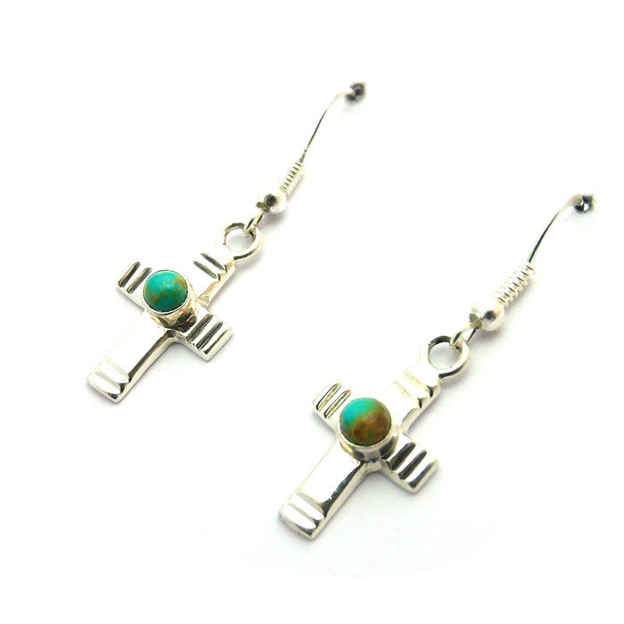 Thumbnail: Sterling Silver & Turquoise Cross Navajo Earrings #CRU546