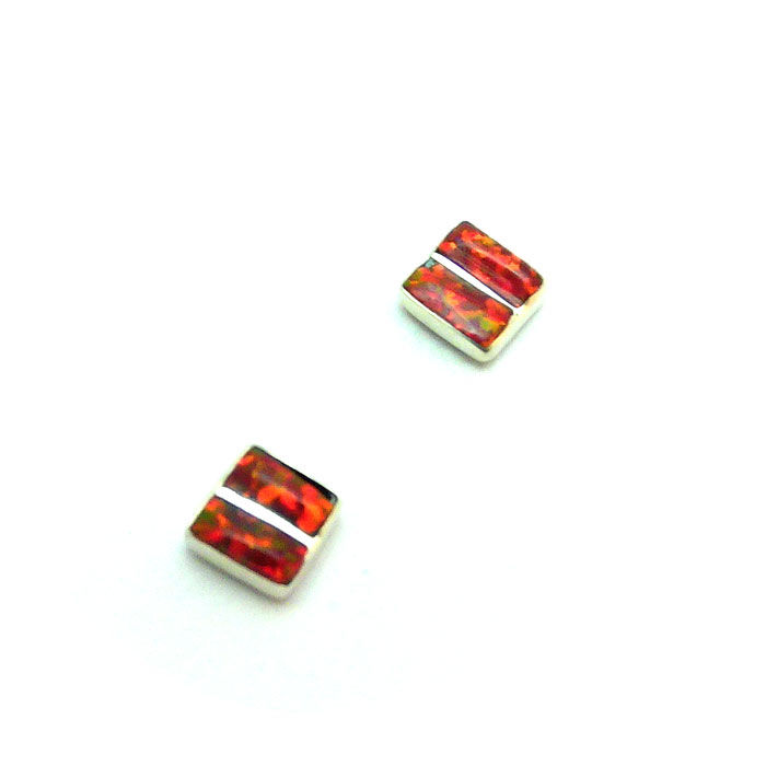 Thumbnail: Red Fired Opal Studs #RED439