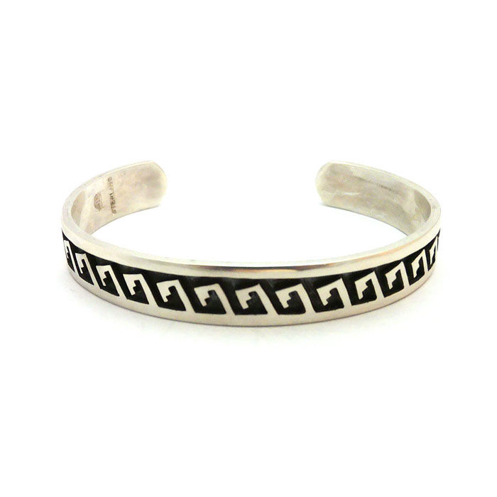 Thumbnail: Hopi Sterling Silver Overlay Water Waves Cuff #AGU112