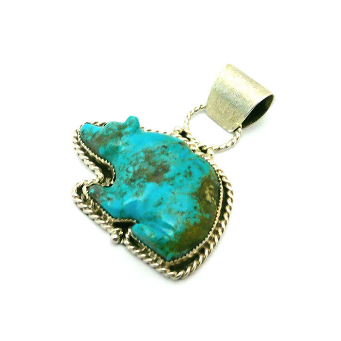 Thumbnail: Zuni Large Turquoise Bear Pendant #BEA536