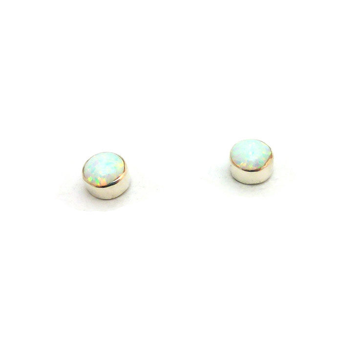 Thumbnail: White Fired Opal Round Studs #FOW443